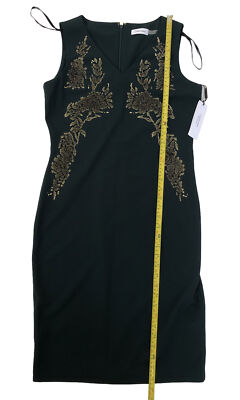 Calvin Klein Sheath Formal dress S Dark Green/Gold Floral V-neck Sleeveless  | eBay