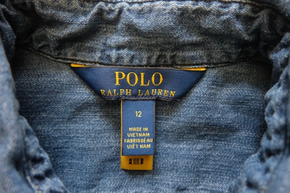 VESTIDO CAMISERO RALPH LAUREN POLO DENIM CON BOTONES CAMBRAY DE COLECCIÓN Y2K NIÑAS TALLA 12 Foto 4 de 4