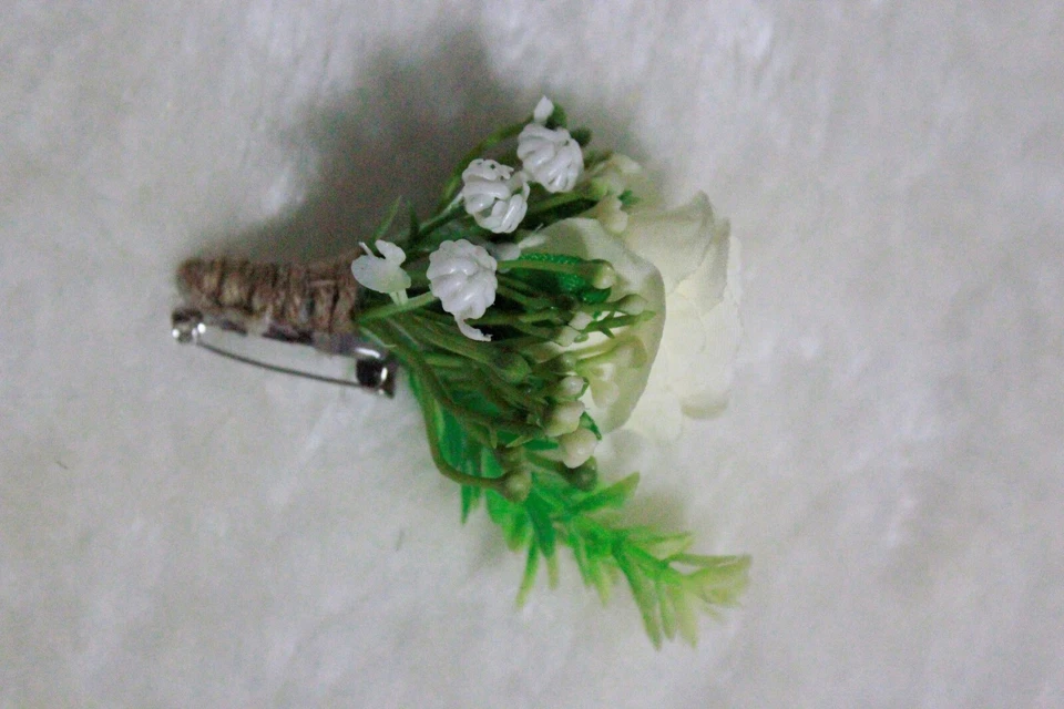 Wedding Wrist Corsage & Boutonniere Artificial Rose White - Image 2 of 2