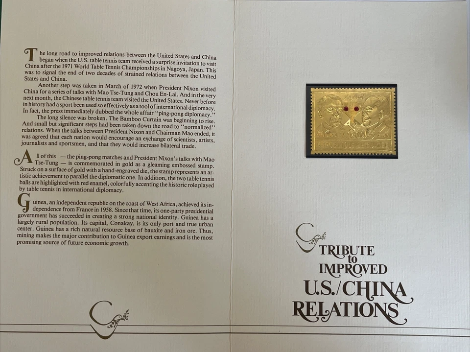 1972 TRIBUTE TO IMPROVED U.S/CHINA RELATIONS STAMP STRUCK ON PRECIOUS GOLD w/COA - Image 2 of 4