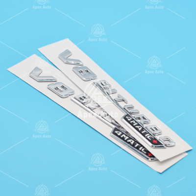 Chrome For AMG V8 BITURBO 4MATIC+ Trunk Side Fender Badges Emblems CL63 E63