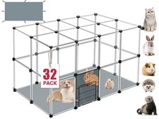32 Panels Small Animal Playpen, 48" x 32" x 24" Transparent Playpen with Wate...