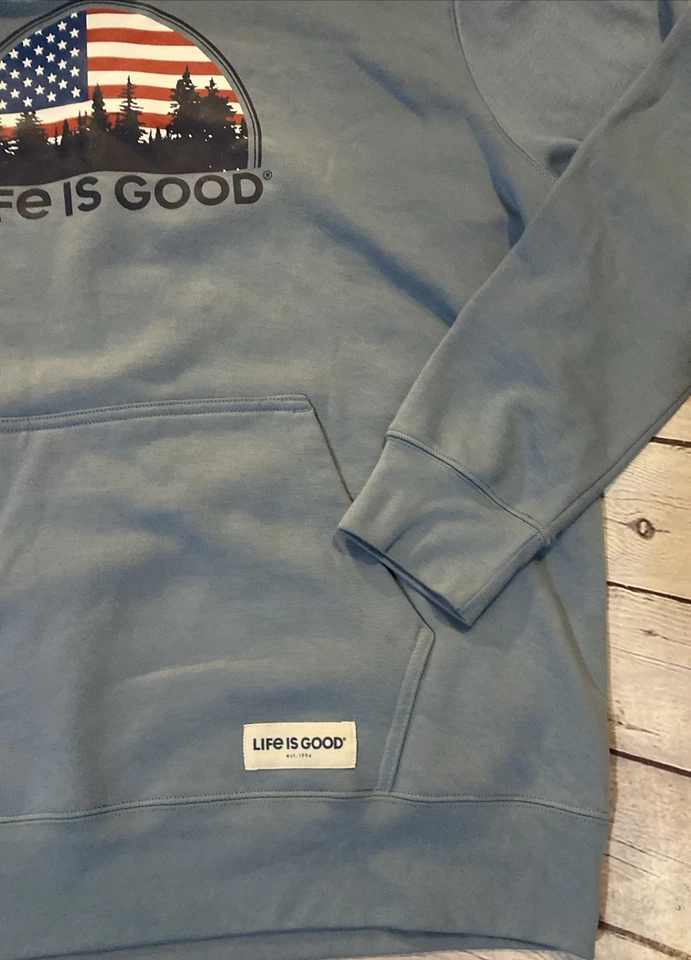 Life Is Good Mens Pullover Hoodie Sweatshirt XXL Blue American Flag Patriotic - Image 3 of 4