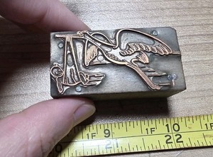 Vintage Letterpress Printing Block Bird Stork Delivering New Born Baby