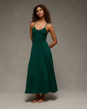 100% Cotton Sunchaser Maxi Dress Forest Green Smocked Strappy American Eagle