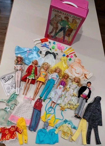 Lot Of 7 Vintage Barbies Ken Dolls 60s-90s? Outfits Accessories With Case READ