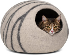 Cat Cave   Premium Felt Cat Bed for Indoor Cats, Handmade Merino Wool Light Gre