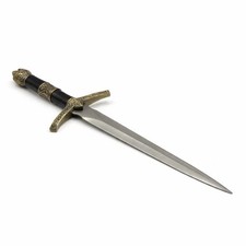 Decorative Double-Edged Black Gold Celtic Dagger with Ornate Handle and Sheath