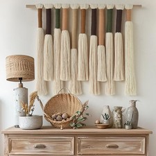 Macrame Wall Hanging Boho Home Decor Handmade Cotton Fiber Art with Neutral I...