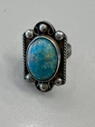 Vintage Navajo Sterling Silver 925 High Dome Turquoise Ring. Size: 4.5