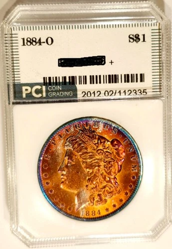 1884-O Gem BU + Burnt Orange Rainbow Color Toned Morgan Dollar