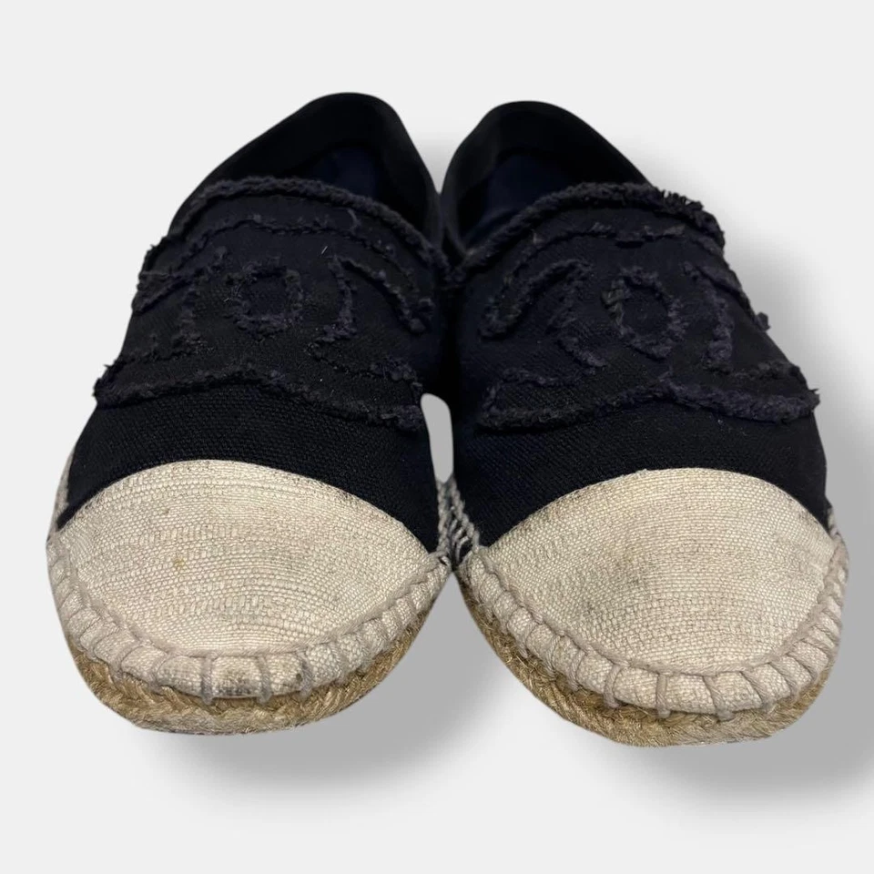 Chaussures plates CHANEL espadrille Cocomark EU 38 US 8 toile noir blanc auth... - Photo 2/4