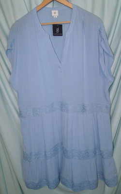 NWT gibson look Blue Gauze Lace Trim SS V-Neck Shift Dress Women's 2X