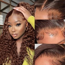 Chocolate Brown HD Lace Front Wigs Human Hair 180 Density 13x4 Water Curly L...
