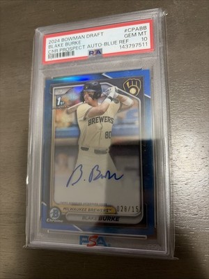 Blake Burke 2024 Bowman Chrome Blue Refractor Auto /150 PSA 10 Brewers GEM MINT