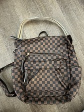 Womens Brown Dark Brown Checkered Convertible diaper bag back pack