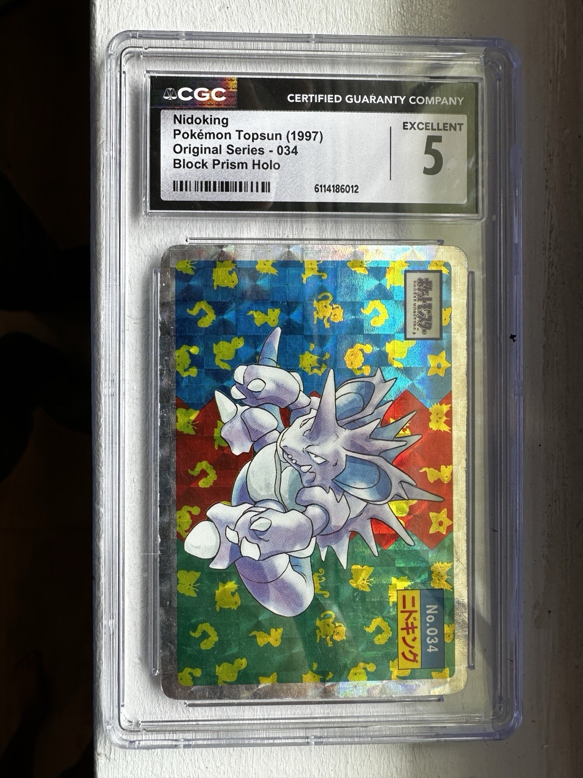 CGC 5 1997 Pokémon Topsun Original Series Nidoking #034 Checkered Prism Holo.