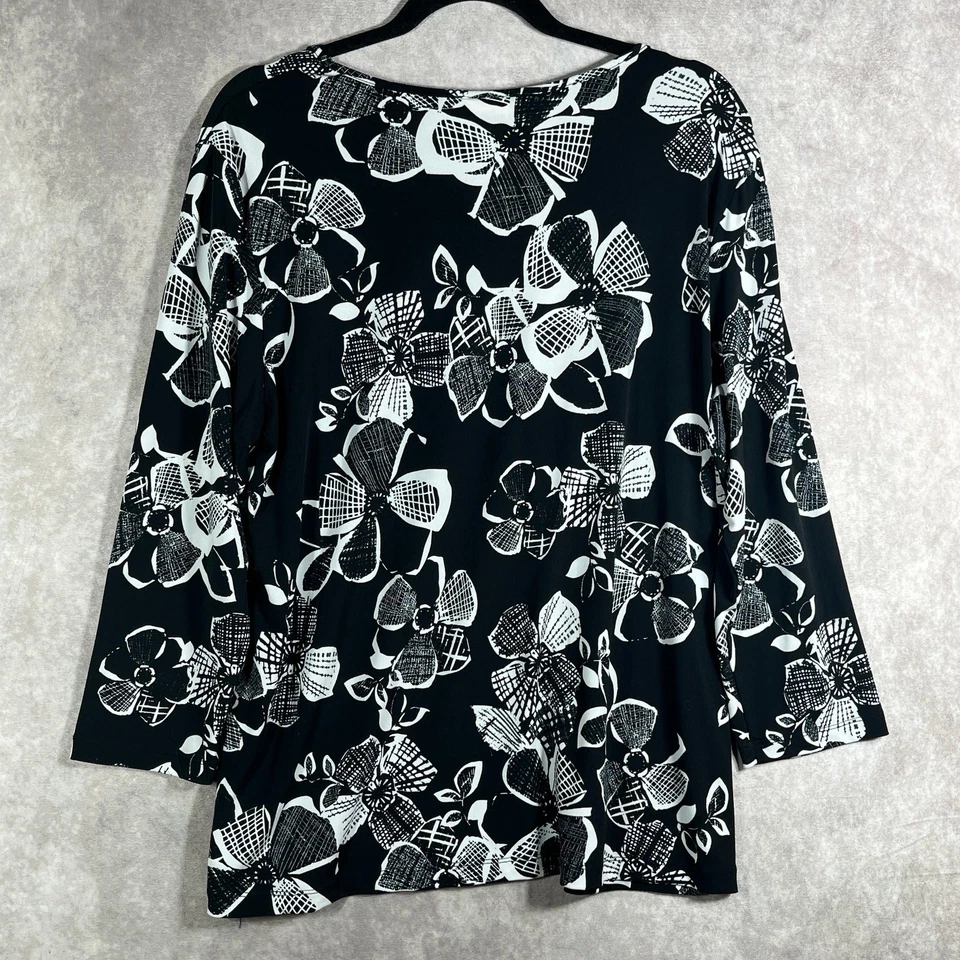 Lo último Top de algodón para mujer XL negro blanco floral cuello redondo mangas 3/4 carrera artística Foto 4 de 4