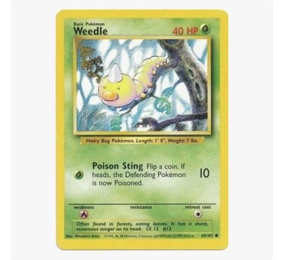 Pokemon TCG Base Set Weedle 069/102 Common Regular Unlimited 40 HP Eng 1999