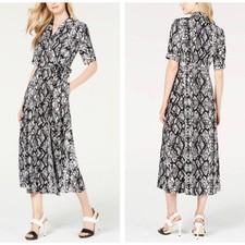 CALVIN KLEIN Python Print Wrap Maxi Dress Snakeskin Black White {3U31}