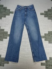 Zara High Waisted Jeans Womens 6 Blue Denim Cotton Straight Leg Frayed Hem 28x33