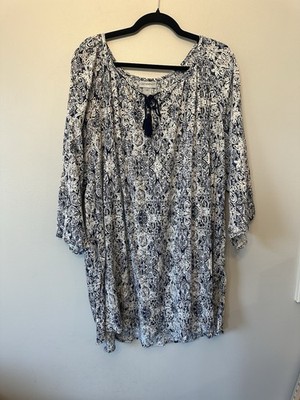 Catherines white and navy blue Geometric Print Lightweight Summer Blouse