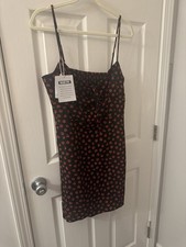 FASHION CLOTHING Dress Women L Black Floral Square Neck Strappy Slip Short