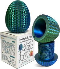 Egg-Shaped Maze Game with Hidden Compartment, 3D Printed, 2.4 Inches, Green/Blue