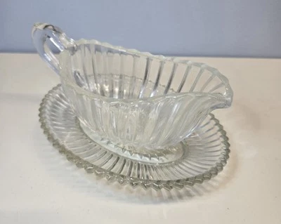 Vintage Single Serve Clear Glass Sauce Gravy Cream Boat 4oz & Oval Underplate - Image 1 of 4