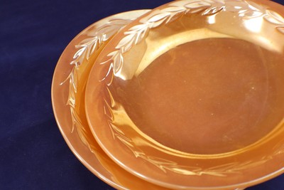 Anchor Hocking Fire King Peach Lustre Laure lSet 2 RIM SOUP BOWL 7.5 MCM Vintage