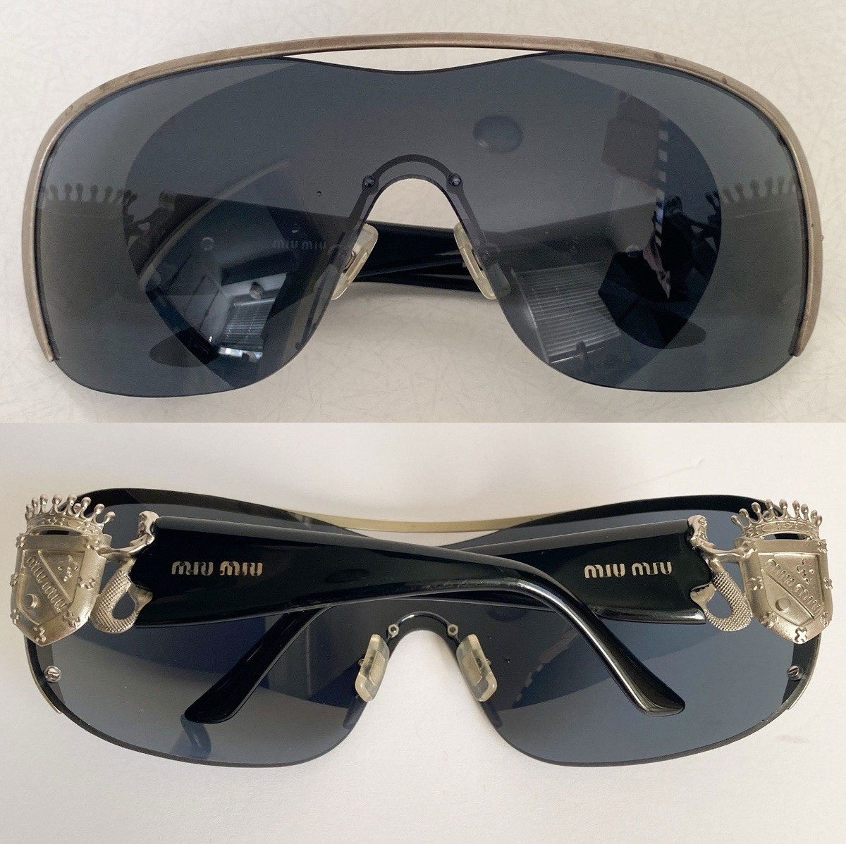 Miu Miu MU57GS 1AP-1A1 Shield Sunglasses Silver Frame Gray Lens | eBay
