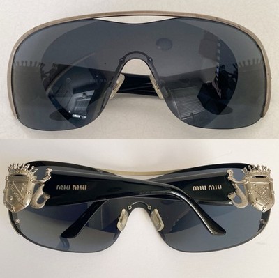 Miu Miu MU57GS 1AP-1A1 Shield Sunglasses Silver Frame Gray Lens