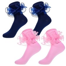 2 Pairs Big Ruffle Socks, Large Ruffle Socks for Women with Double Blue pink