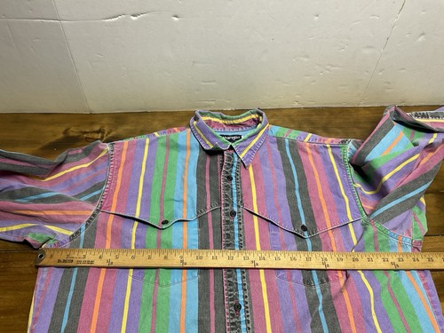 VINTAGE Wrangler Brushpopper Western Shirt X-Long Tails Striped Men 17 1/2-35 - Picture 11 of 13