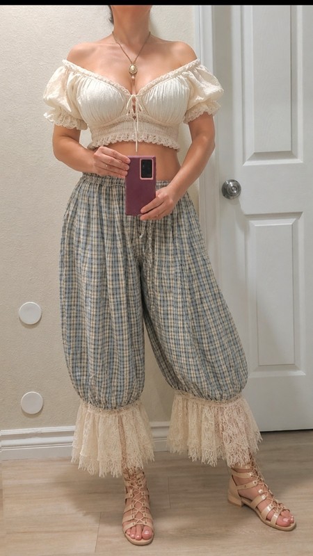 Anthropologie victorian bloomer bohemian  Peasant plaid lightweight pants XL 