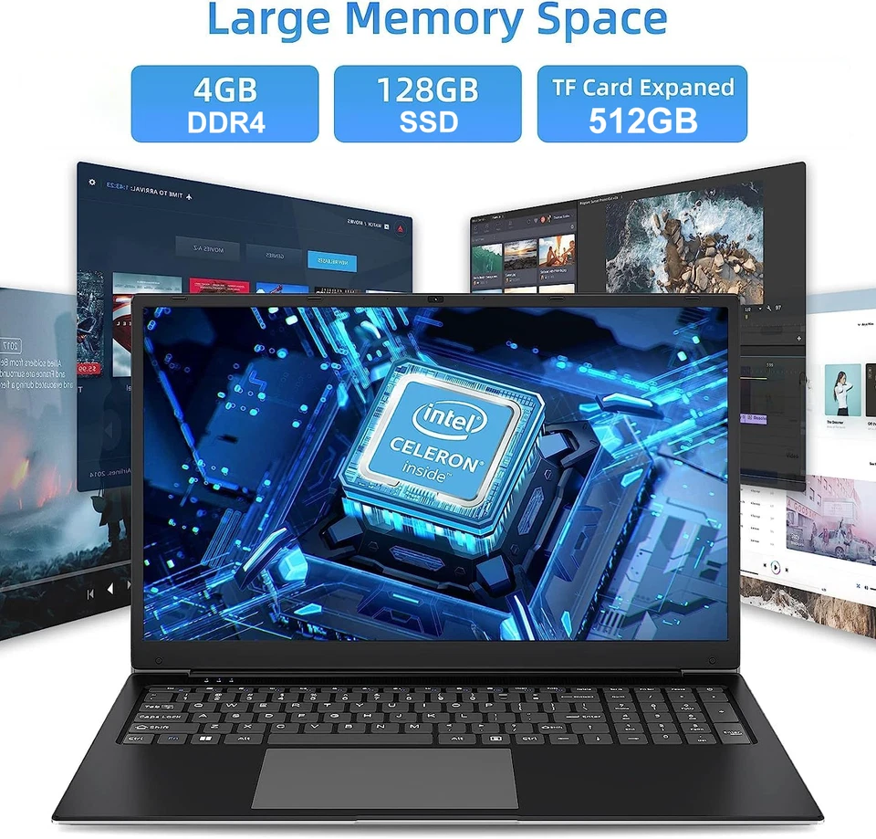 SGIN 17.3" Laptop Notebook Windows 11 4GB RAM 128GB SSD Celeron Quad-Core 2.5Ghz - Image 3 of 4