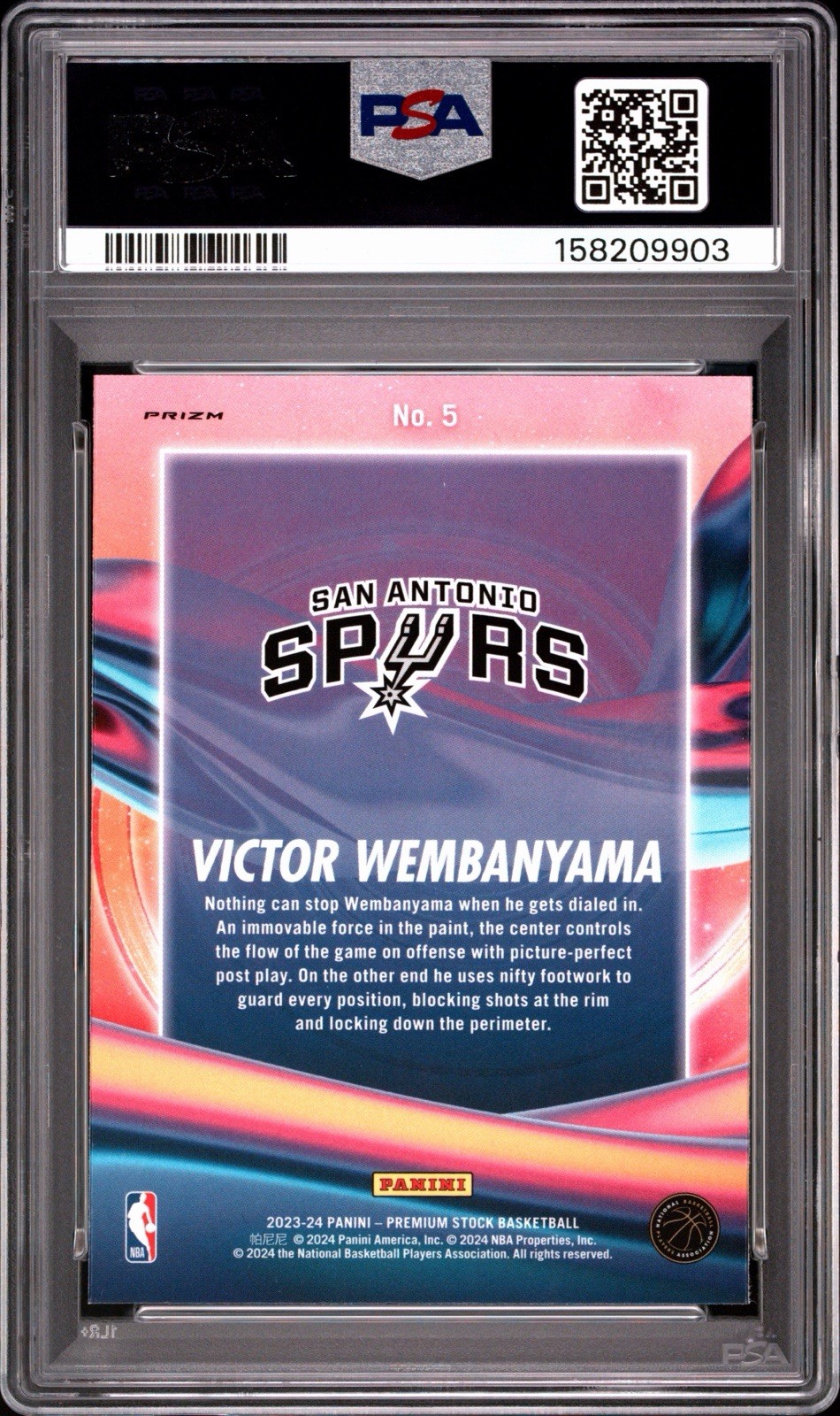 Panini Hoops Victor Wembanyama Anti-Gravity Silver Prizm RC #5 PSA 10 view 2