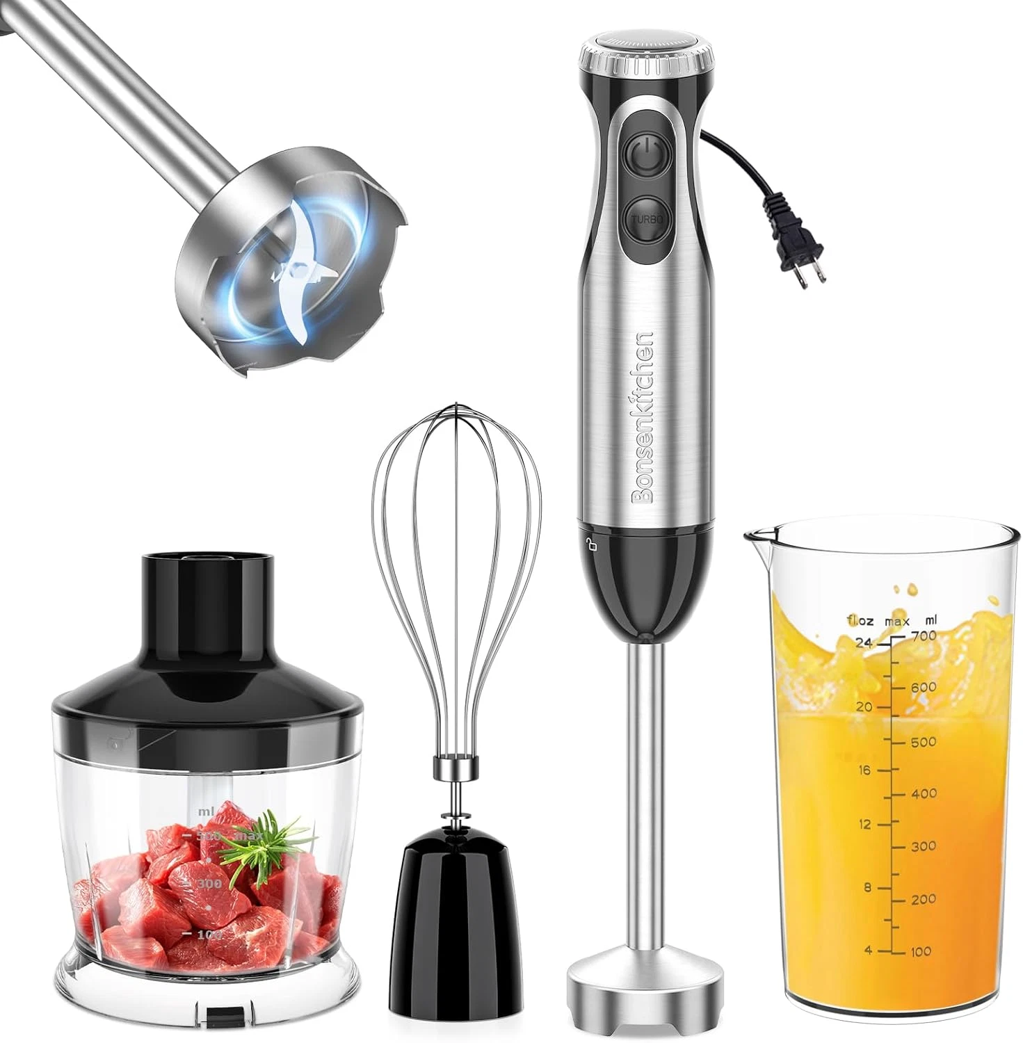 Immersion Blender Handheld with Food Processor, 20 Speeds Hand Blender with Turb