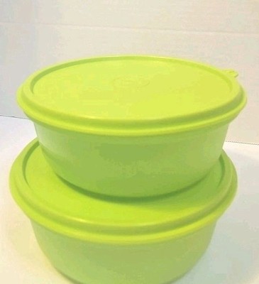 Tupperware Modular Round Containers Green 600ML Set of 2 Bowls w/Airtight Seals