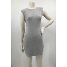 Aqua Gray Knit Bodycon Padded Shoulder Cap Sleeve Mini Dress Womens XS