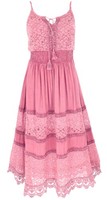 Besticktes Boho Sommerkleid, Langes Besticktes Kleid - Pink