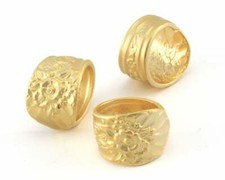 Spoon Ring Flower Patterned Adjustable Matte Gold Plated Brass Jewelry women