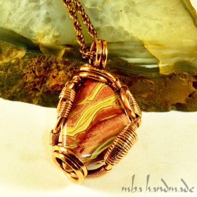 Jasper Crystal Pendant - Pure Solid Copper Wire Wrapped - Unique Artisan Jewelry