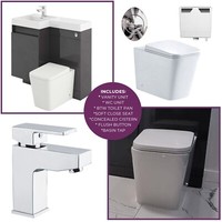 900mm Grey Bathroom Combination BTW Vanity Unit Set & Toilet Pan Seat Tap | LH