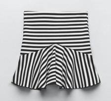 XF Zara Elasticizzato Maglia Gonna Corta Mini a Balze Bianco Nero Righe M 10 38