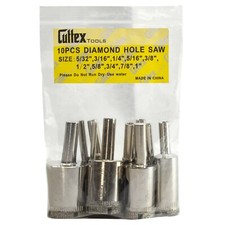 5/32"-1" Diamond Drill Bit Set, Cuttex Tools 10 PCS, For Glass, Marble, Granite