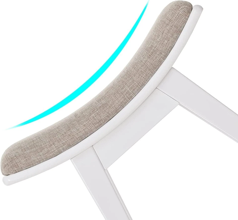 Vanity Stool Curved Linen Upholster Makeup Bench Piano Comfortable Soft Gray - Image 4 of 4