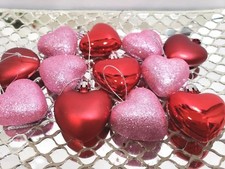  12 Valentine's Pink Glitter Red Hearts 2" Tree Ornaments Home Decor
