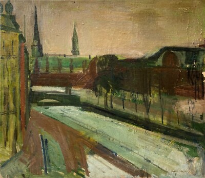 Ölbild Impressionist Stadtansicht Kopenhagen Börsen Laurits Larsen 64,5 x 74,5cm