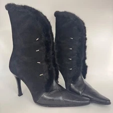 Mauri Boots Womens 9.5 Black Suede Alligator Mink Fur Trim Witchy Gothic Italy